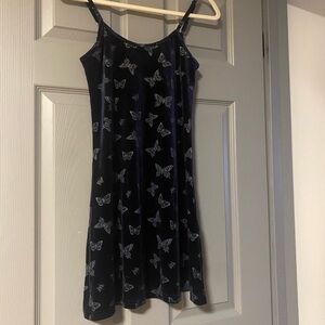 Dolls Kill Navy Velvet Slip Mini Dress with Butterfly Design NWT size medium